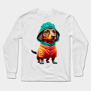 Cozy Charm: Sweet Dachshund in a Soft Salmon Sweater Long Sleeve T-Shirt